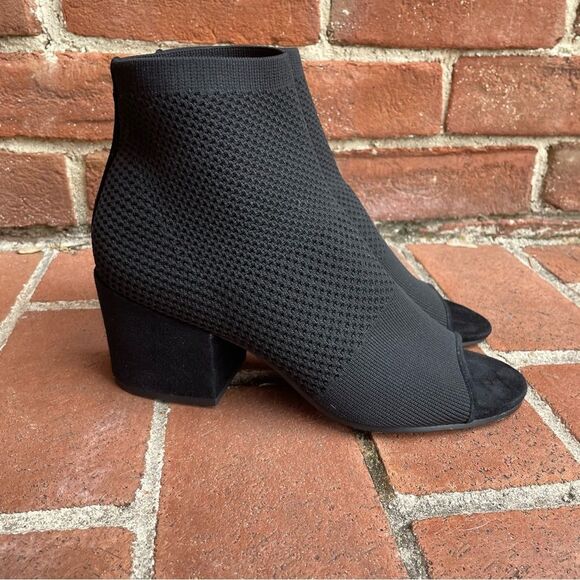 Eileen Fisher $245 Croft Stretch Knit Open Toe black Boots 9 - Picture 7 of 10